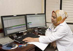 Doctor viewing tests results